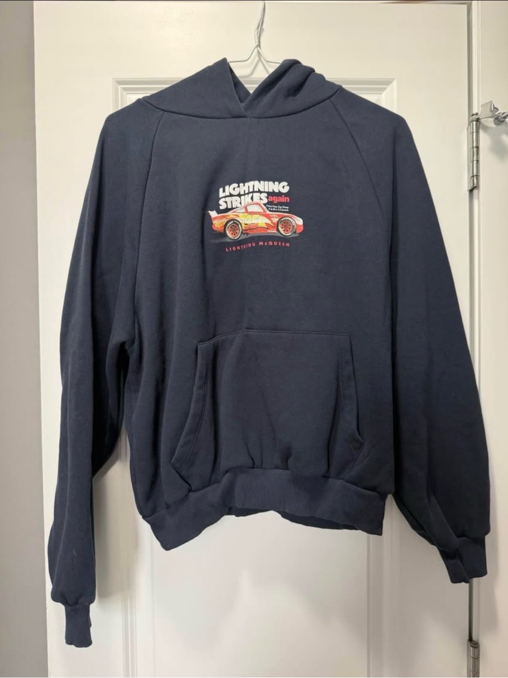 Bershka Navy Hooded Sweatshirt with lightning McQueen